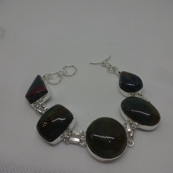 Natural "BLOOD STONE AGATE" Handmade Sterling Bracelet 7"  #556 - Picture 2 of 3